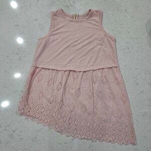 Livi Active Girls Pink Eyelet Lace Asymmetrical Hem Sleeveless Top Size 14/16